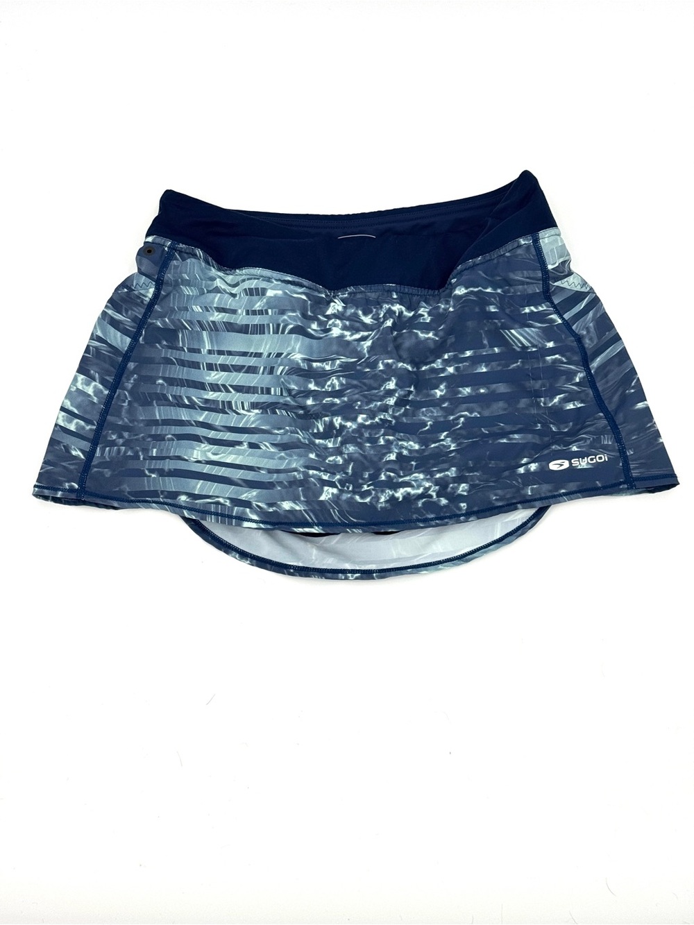 SUGOI Navy and Light Blue Striped Athletic Tennis Running Mini Skirt